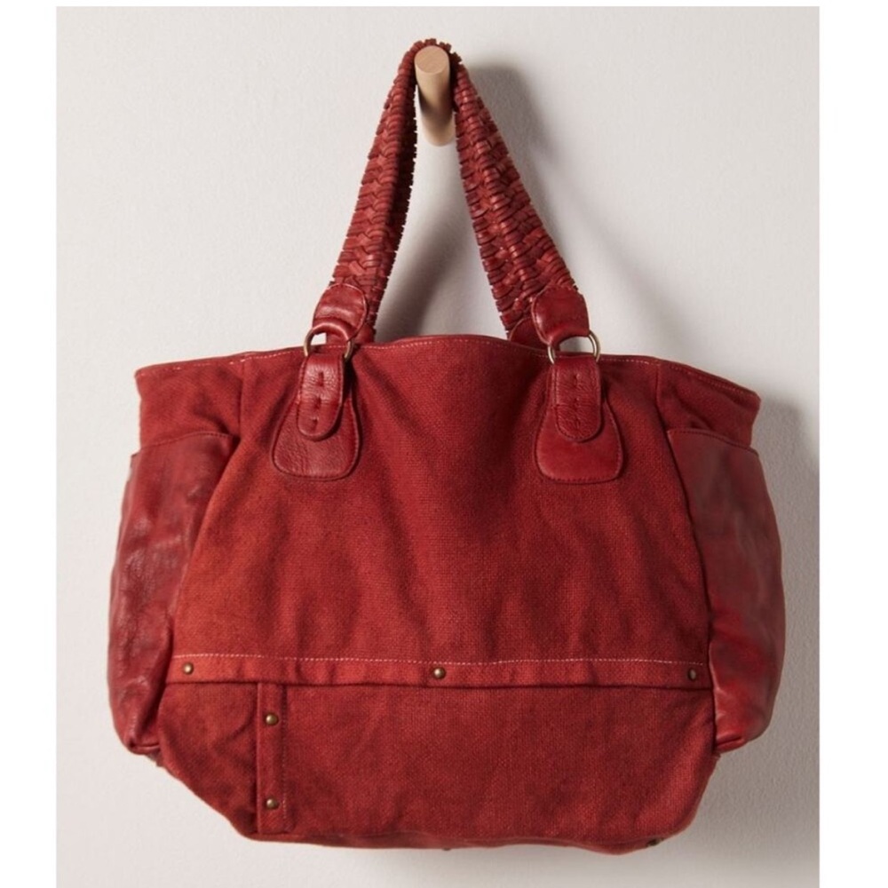 Free People Waverly Tote Bag Leather & Cotton in Salsa Brick Red